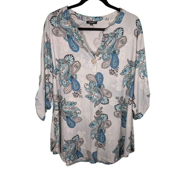 Lienridy Tops - Lienridy Paisley Print 3/4 Sleeve V Neck Stretch Casual Tunic Women's Top 2XL